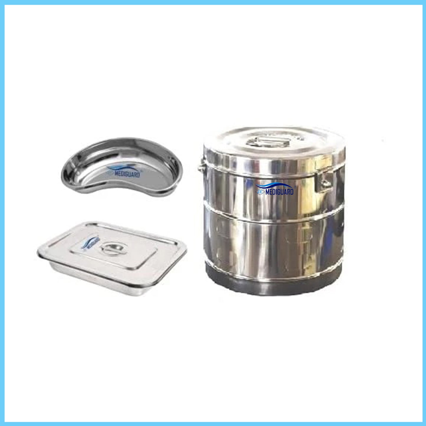 MEDIGUARD Combo Dressing Drum 9"x9", Kidney Tray 8", Instrument Tray With Cover 8x6 Combo