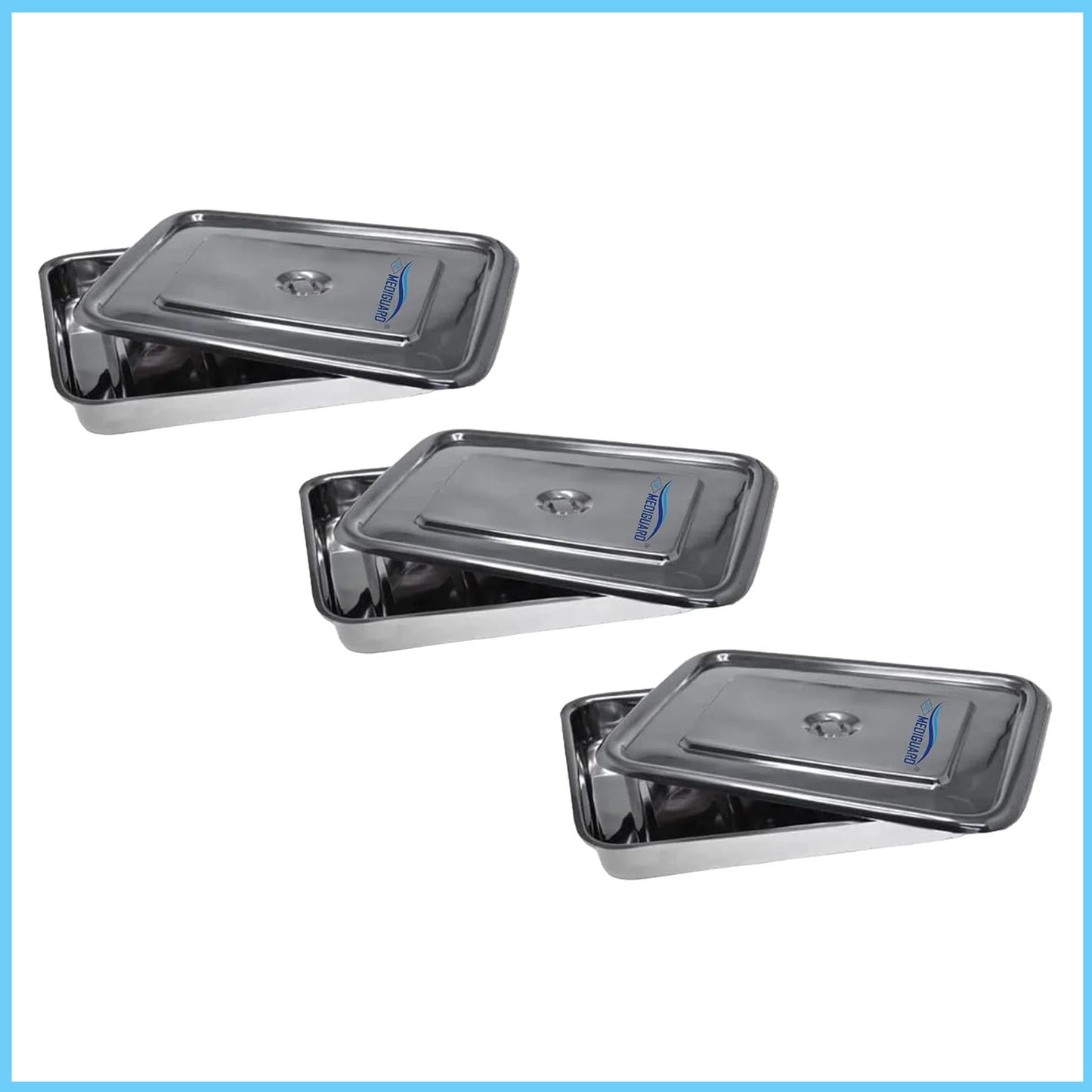 MEDIGUARD Stainless Steel Medical Instrument Tray with Lid (Size 18x12) Pack of 3