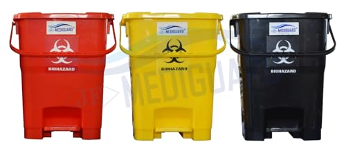 MEDIGUARD Bio_Medical_Plastic_Pedal_Dustbin_20Ltr_SET OF 3_(BLUE, BLACK & YELLOW)