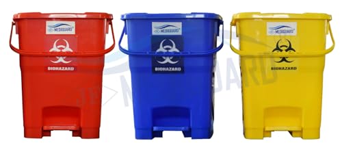 MEDIGUARD Bio_Medical_Plastic_Pedal_Dustbin_20Ltr_SET OF 3_(BLUE, BLACK & YELLOW)