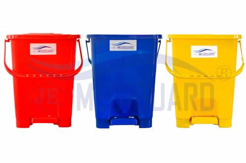 MEDIGUARD Bio_Medical Plastic Pedal Dustbin_12_Ltr_Set of 3 (BLUE, BLACK & YELLOW)