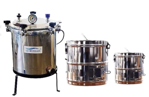 MEDIGUARD Autoclave Six Wing Nut Electric 12"x12" Capacity 21L & Dressing Drums 11"x9" & 9"x9"Combo with 1 Extra Element Free