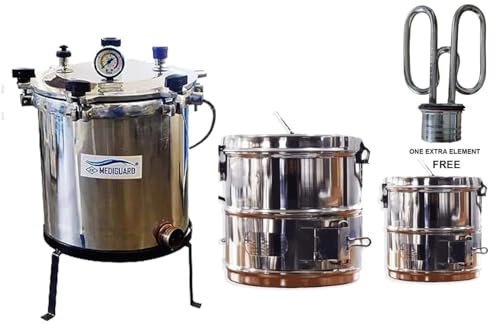 MEDIGUARD Autoclave Six Wing Nut Electric 12"x12" Capacity 21L & Dressing Drums 11"x9" & 9"x9"Combo with 1 Extra Element Free