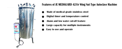 MEDIGUARD Digital Wing Nut Autoclave Aluminium Mirror Finish Six Wing Nut Digital Electrical Vertical Autoclave Size. (42 Litres 12" X 22" Inch) With One Year Warranty II Digital II Digital Autoclave