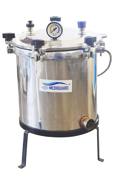 MEDIGUARD Autoclave Six Wing Nut Electrical Mirror Finish Size 12" x 12" Capacity 21L & Dresing Drums Bins 11"x9" Heavy Duty 1 Extra Element Free