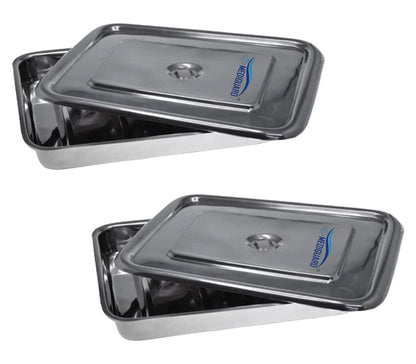 MEDIGUARD Stainless Steel Medical Instrument Tray with Lid (Size 9X6) Pack of 2