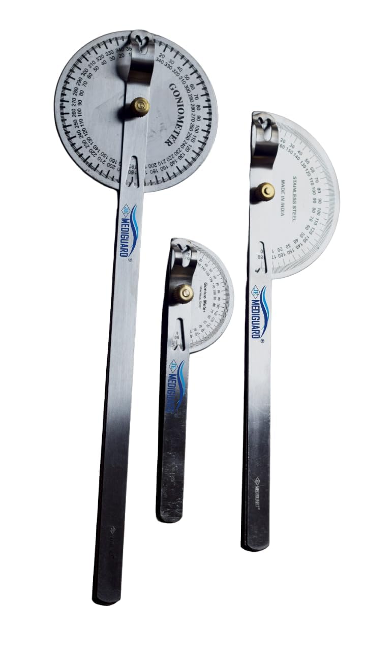 MEDIGUARD Goniometer Set of 3 with Percussion Knee Hammer and Measuring Tape for Doctors, Physiotherapist, Physical Therapists