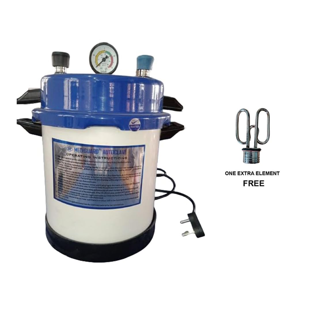 MEDIGUARD Aluminum Powder Coated Autoclave Electric Pressure Cooker Type Approx. 11 L (9" Dia. X 11" H) 1 Extra Element Free