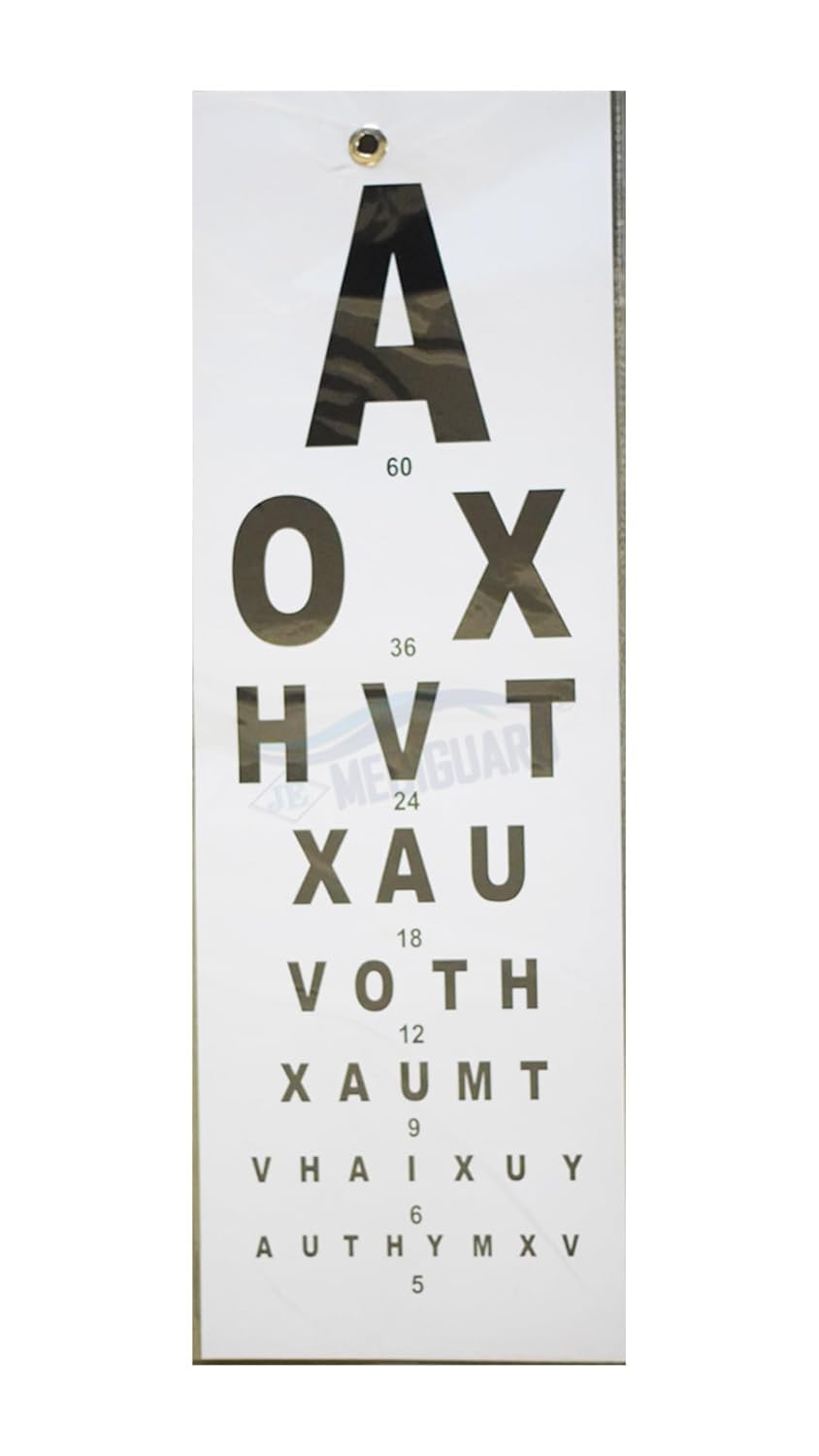 MEDIGUARD Eye Test Chart, Snellen Eye Chart with English Letters, Numbers, And Hindi Alphabets, Eye Test Chart (Pack Of 5)