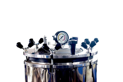 HOSPIGUARD STAINLESS STEEL Mirror Finish Six Wing Nut Electrical Vertical Autoclave Size Approx. (42 Litres 12" X 22" inch) with Warranty 1 Extra Element Free