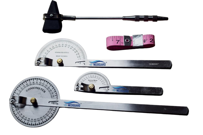 MEDIGUARD Goniometer Set of 3 SS With Percussion Knee Hammer, Measurin ...