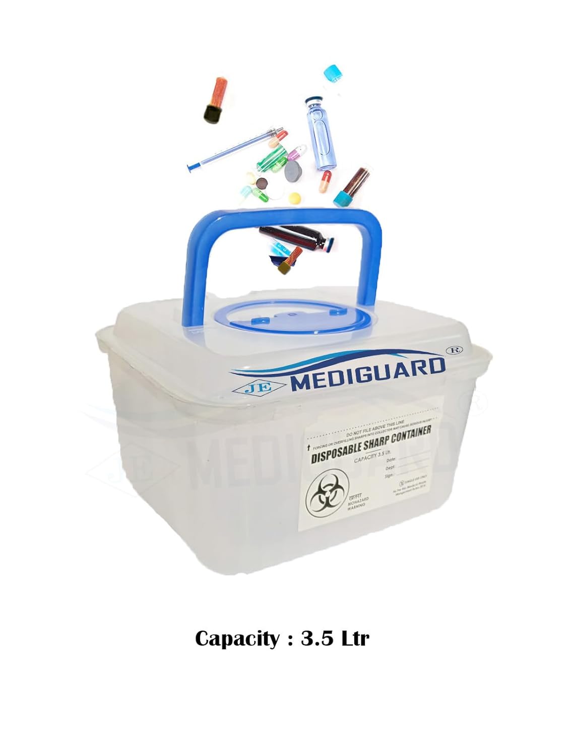 MEDIGUARD Medical Sharp Containers | Bio-hazard | Bio-Medical Sharps Container Puncture Proof Box (3.5 Liters), Pack Of 2