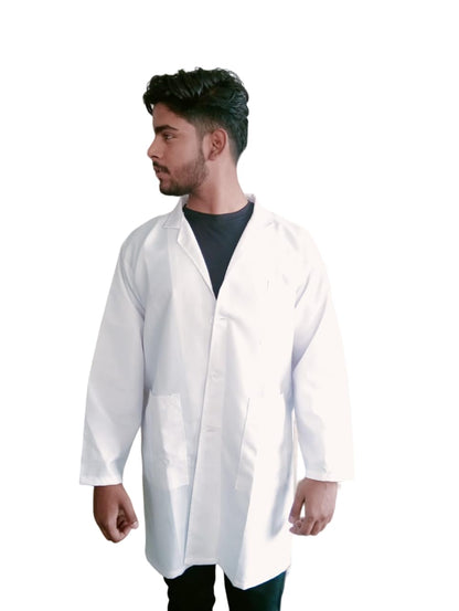 MEDIGUARD Men's Lab Coat | Poly Viscose Long Sleeves Medical Apron | 3 Pockets | Uniform for Doctors (Large)