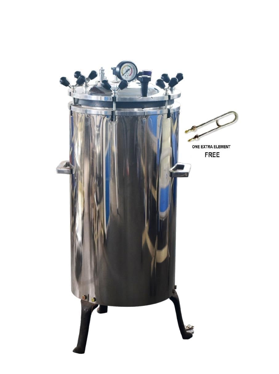 HOSPIGUARD STAINLESS STEEL Mirror Finish Six Wing Nut Electrical Vertical Autoclave Size Approx. (42 Litres 12" X 22" inch) with Warranty 1 Extra Element Free