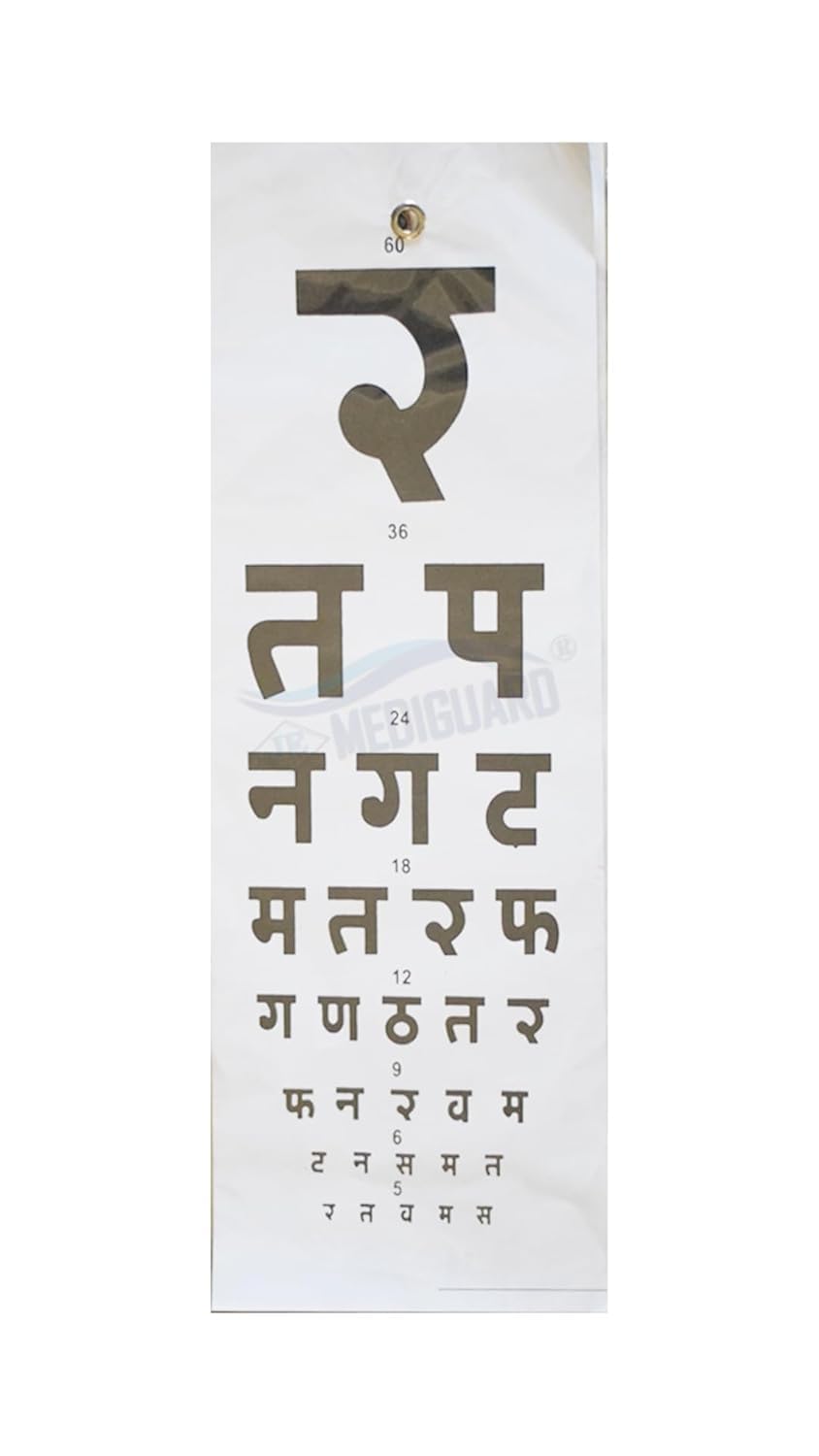 MEDIGUARD Eye Test Chart, Snellen Eye Chart with English Letters, Numbers, And Hindi Alphabets, Eye Test Chart (Pack Of 5)