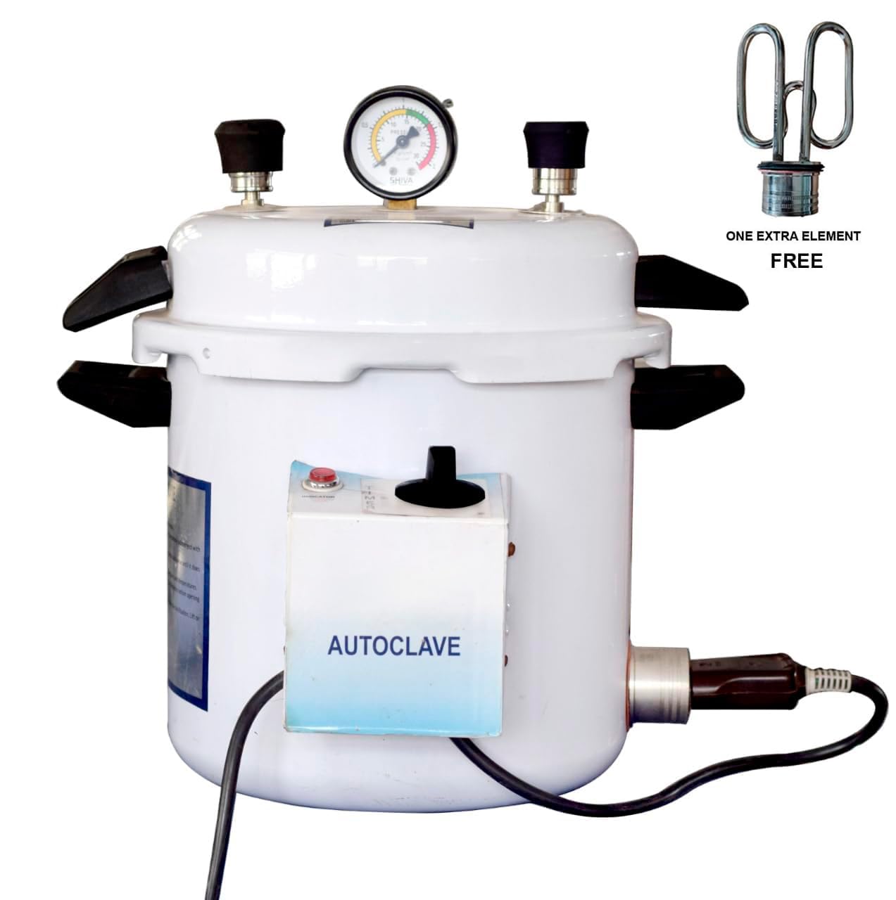 MEDIGUARD Aluminum Powder Coated Autoclave Electric Pressure Cooker With Timer Type Approx. 11 L (9" Dia. X 11" H) 1 Extra Element Free