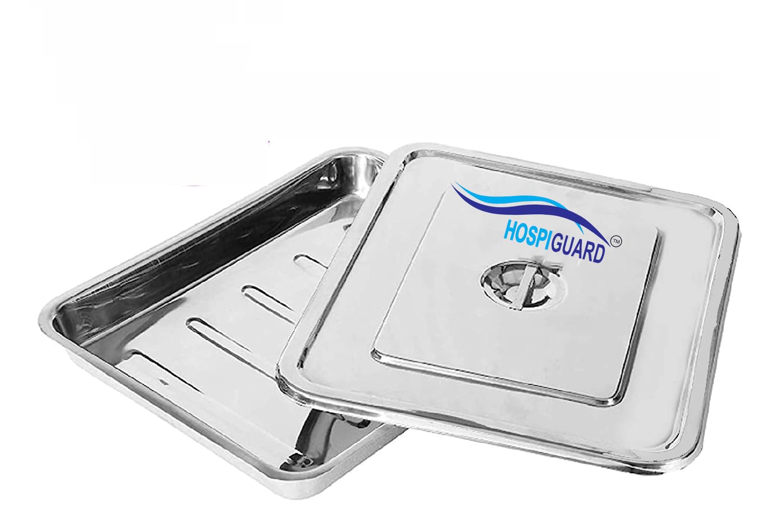 HOSPIGUARD Surgical Instrument Tray 8"x6" with Lid, Stainless Steel Medical Grade Pack of 2