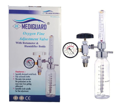 MEDIGUARD Oxygen Flowmeters For Cylinders and Hospitals (FA VALVE FOR CYLINDER) lve With Regulator | Oxygen Flow Meter With Rotameter & Humidifier Bottle