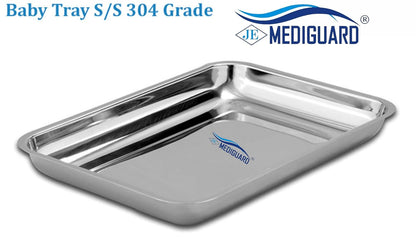 MEDIGUARD Medical Instrument Stainless Steel Baby Tray without Cover, Size - 18” x 12” x 3”