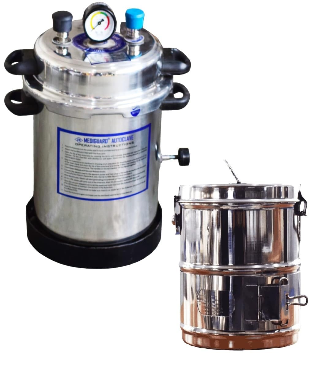 MEDIGUARD Autoclave Cooker Electric 13L (9" D x 11.5" H) with Dressing Drum Jointed 8"x8" and with 1 Extra Element Free