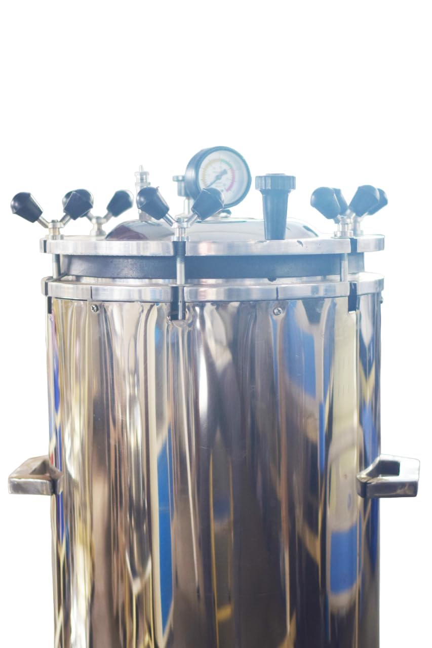 HOSPIGUARD STAINLESS STEEL Mirror Finish Six Wing Nut Electrical Vertical Autoclave Size Approx. (42 Litres 12" X 22" inch) with Warranty 1 Extra Element Free