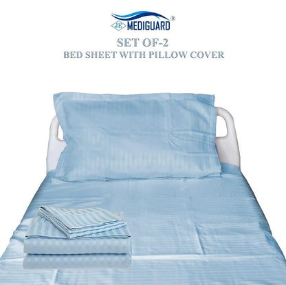 MEDIGUARD Hospital Cotton Bedsheet with 2 Pillow Cover (Light Blue, Set of 2)