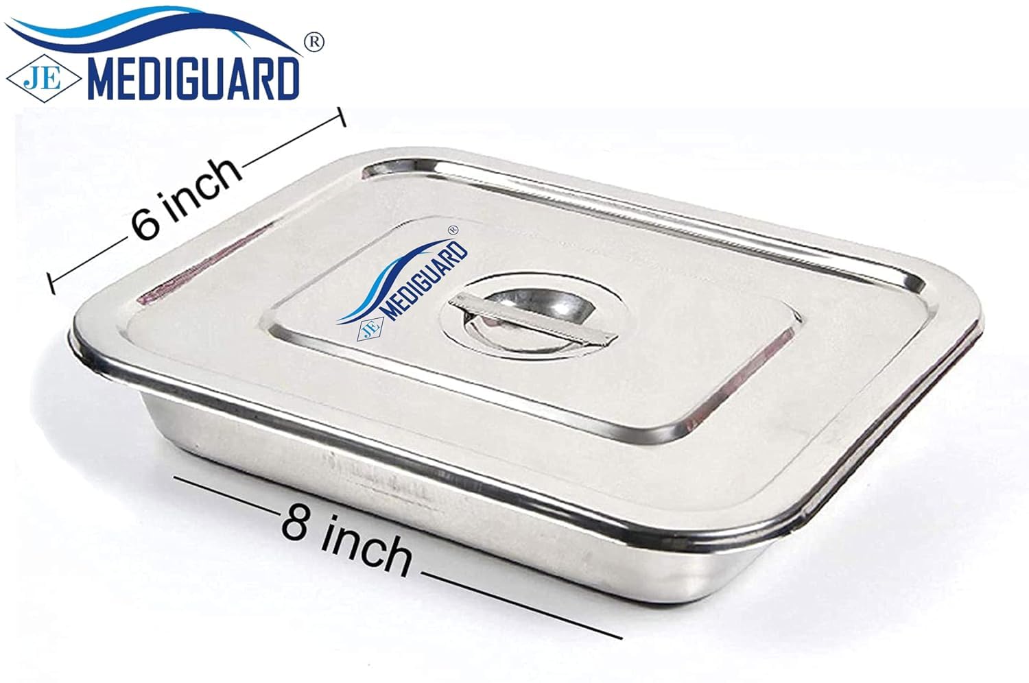 MEDIGUARD Surgical Instrument Tray 8"x6" with Lid, Stainless Steel (SS) Medical Grade