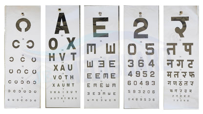 MEDIGUARD Eye Test Chart, Snellen Eye Chart with English Letters, Numbers, And Hindi Alphabets, Eye Test Chart (Pack Of 5)