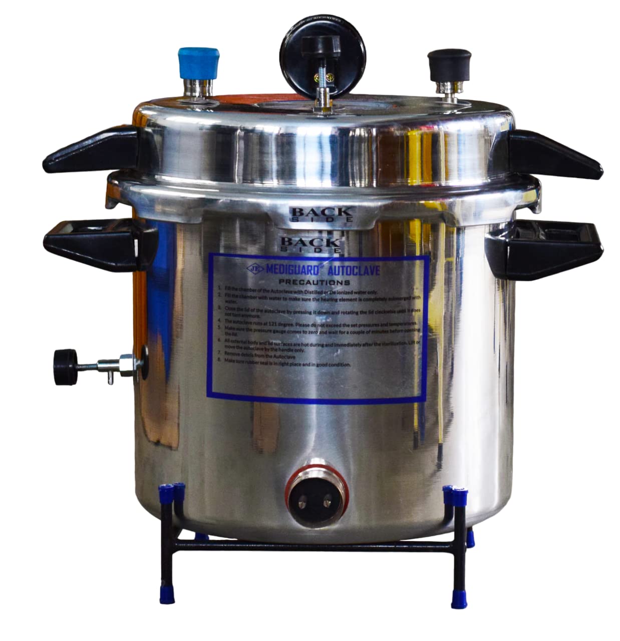 MEDIGUARD Autoclave Sterilizer Aluminium Pressure Cooker Type in Mirror Finish Capacity 21L & Size 12" Dia X 12" H 1 Eaxtra Element Free