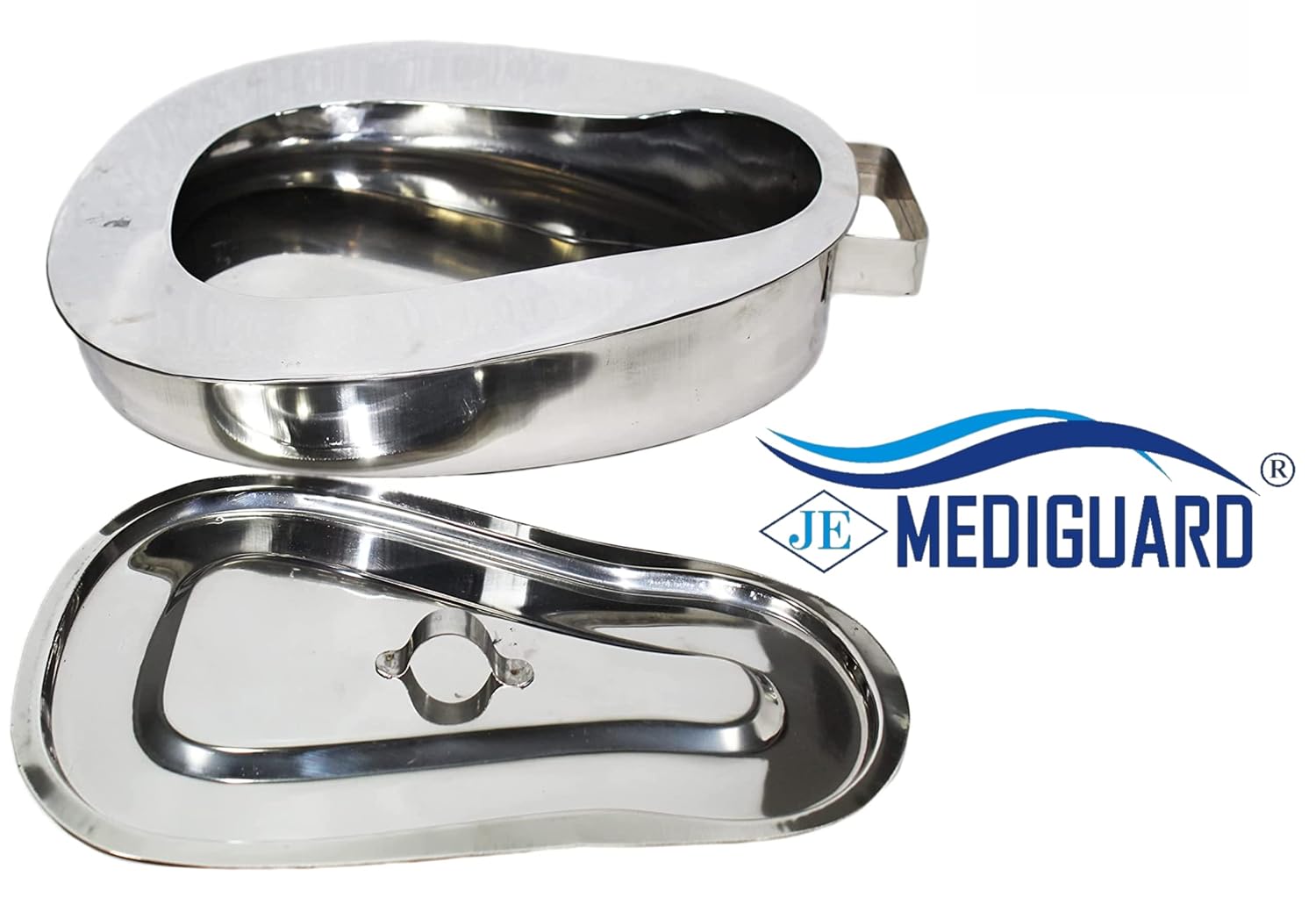 MEDIGUARD Female Stainless Steel Bed pan with Lid | Used For The Toileting Of A Bedridden Patient (Bedpan With Lid) Women's Stainless Steel Bed Pan Surgical Stainless Steel Bed Pan Seamless