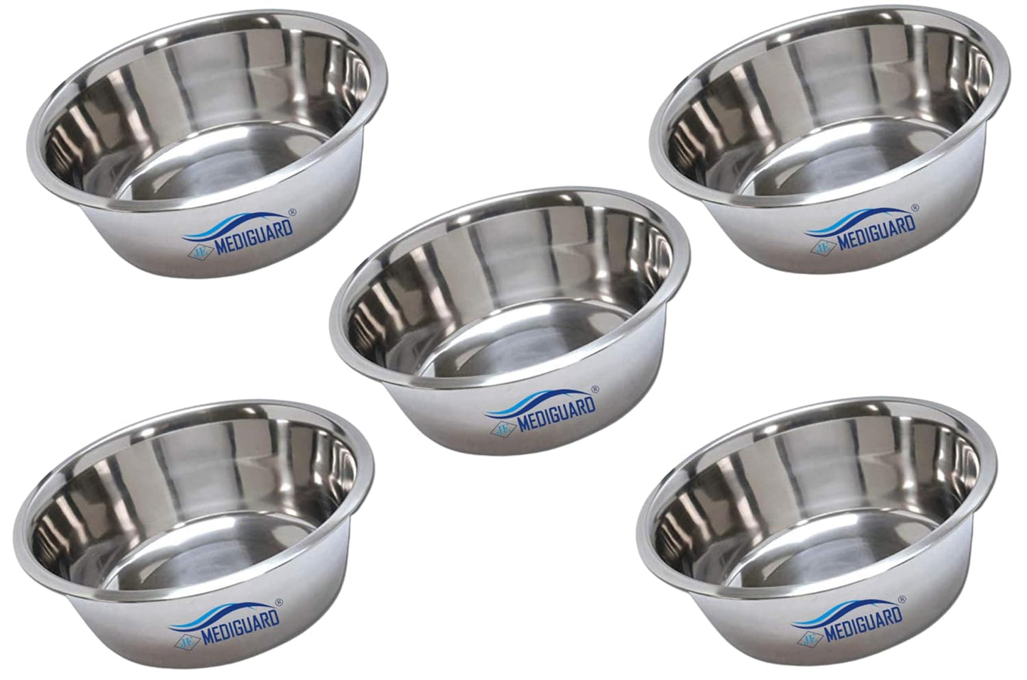 MEDIGUARD Combo of Pack of 5pcs Premium Stainless Steel Lotion Basins, Surgical Bowls, Sponge Iodine Cup, Medical Gauze Dressing Pack of 5 (Size -4 INCH)