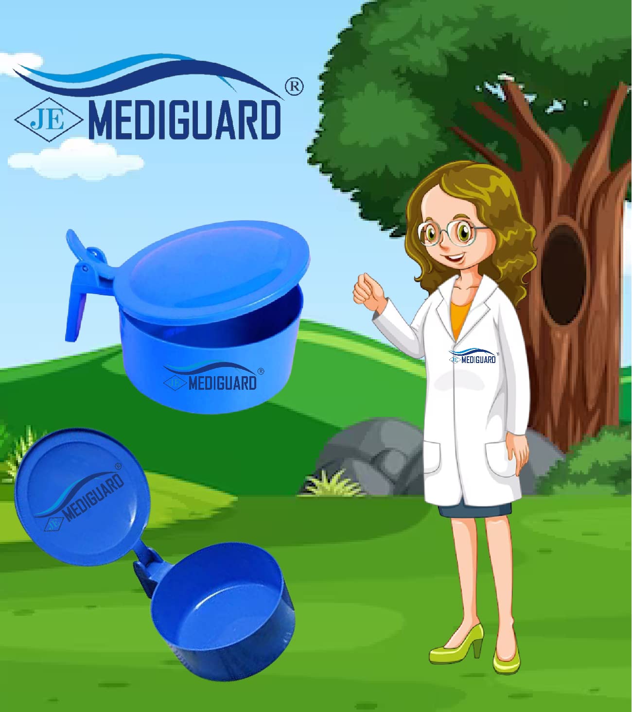 MEDIGUARD Spitting Mug Spit Box Plastic Spit Mug Sputum Plastic Leakproof Spitton Mug with Lid Sputum Plastic Cover Blue (White) - Pack of 2 Spitting Mug with Lid Sputum