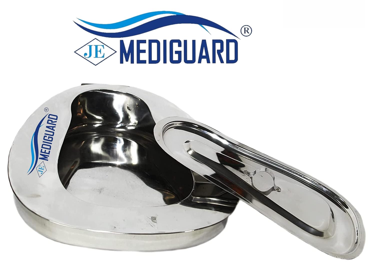 MEDIGUARD Female Stainless Steel Bed pan with Lid | Used For The Toileting Of A Bedridden Patient (Bedpan With Lid) Women's Stainless Steel Bed Pan Surgical Stainless Steel Bed Pan Seamless