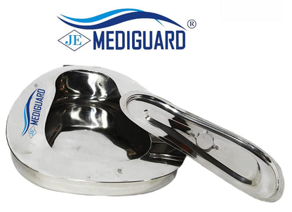 MEDIGUARD Female Stainless Steel Bed pan with Lid | Used For The Toileting Of A Bedridden Patient (Bedpan With Lid) Women's Stainless Steel Bed Pan Surgical Stainless Steel Bed Pan Seamless