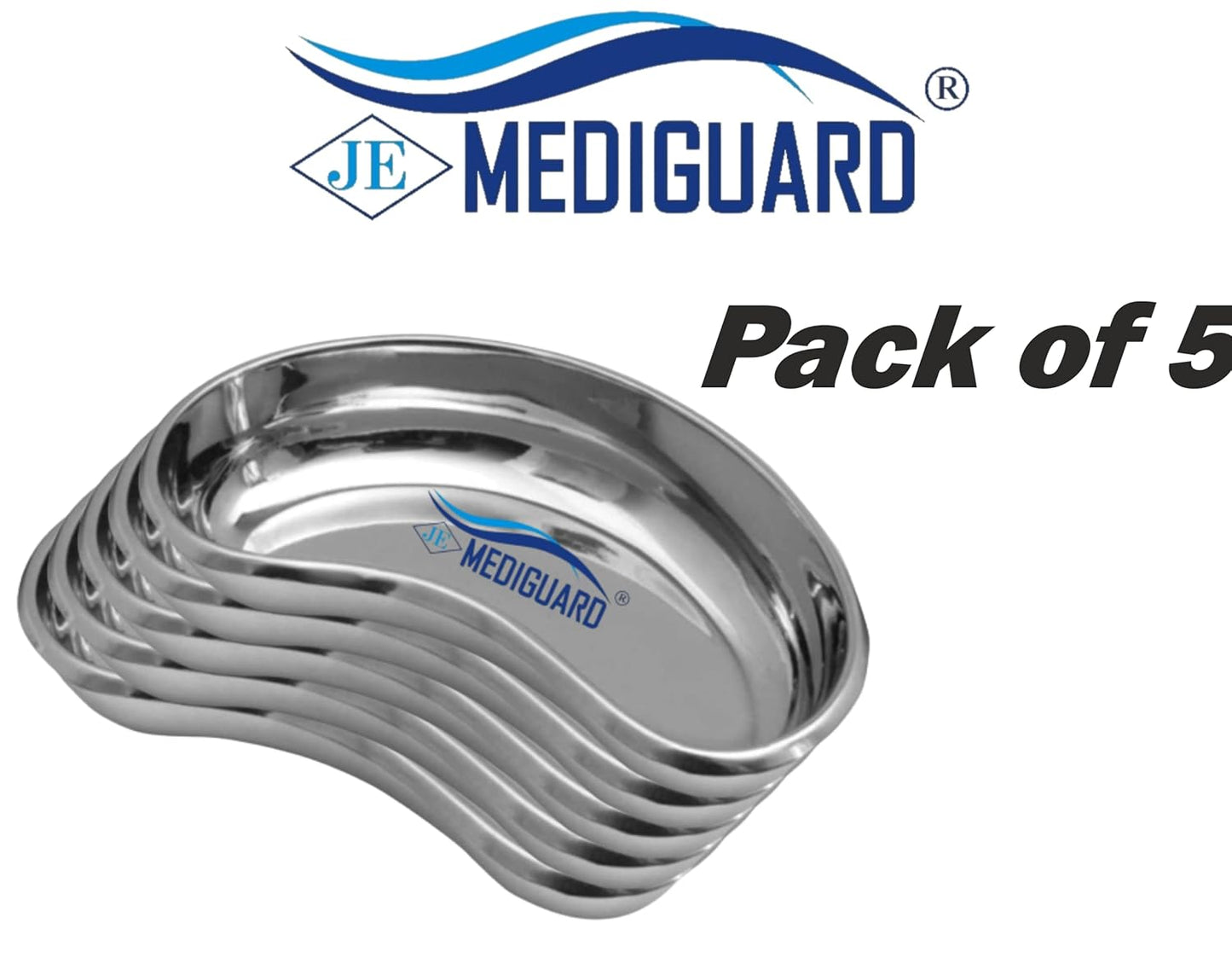 MEDIGUARD COMBO of Kidney Tray Stainless Steel,(8''inches) 170mm,(Pack of 5), Reusable and Auto clavable Tray making them Ideal for Hospitals, Lab & Surgical Centre, 8'inches,(170mm), Pack of 5