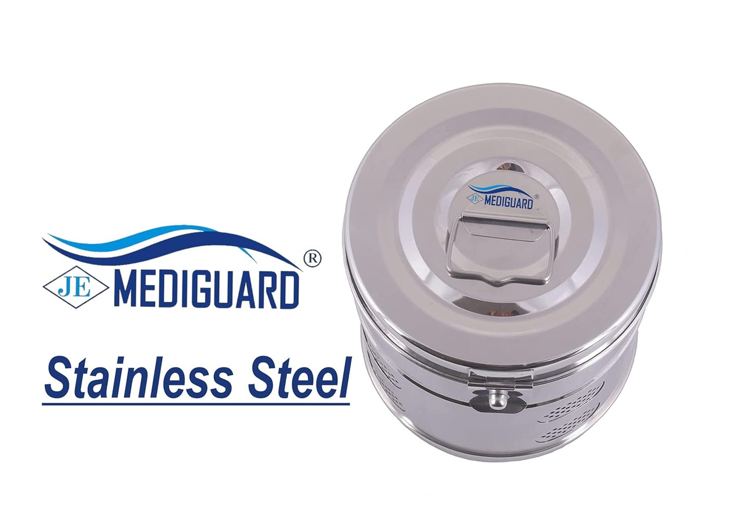 MEDIGUARD Meidcal Dressing Drum Jointed, Fully Stainless Steel, 9"' Diameter x 9'' Height, Pack Of 1