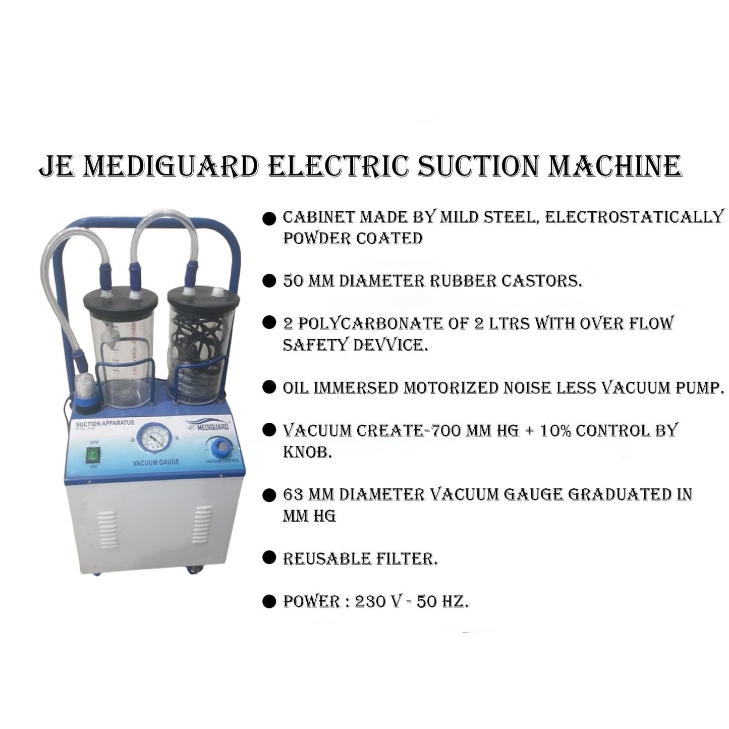 MEDIGUARD Electric Suction Machine 0.25 HP With Glass Jar For Home, Hospital & Clinic