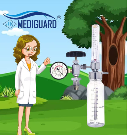 MEDIGUARD Oxygen Flowmeters For Cylinders and Hospitals (FA VALVE FOR CYLINDER) lve With Regulator | Oxygen Flow Meter With Rotameter & Humidifier Bottle