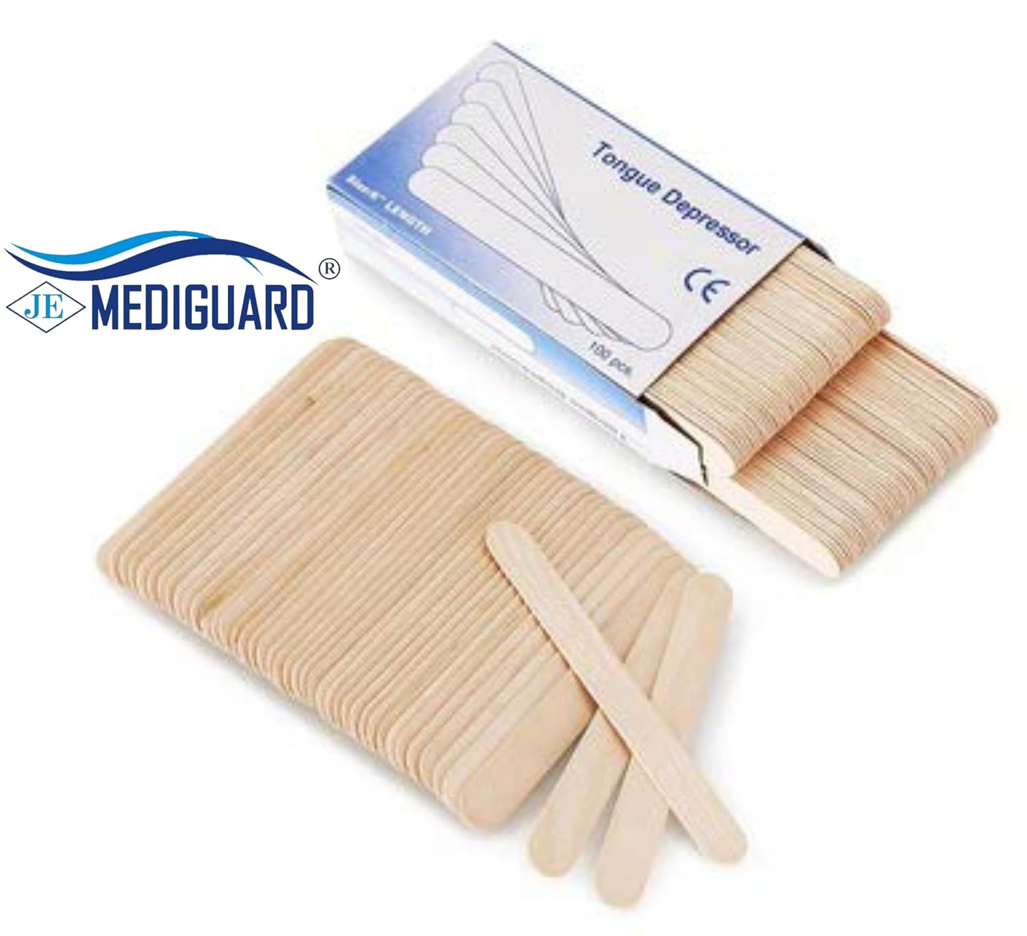 MEDIGUARD Non Sterile Standard Size Wooden Polished Smooth Tongue Depressor | Spatula | 100 Pcs