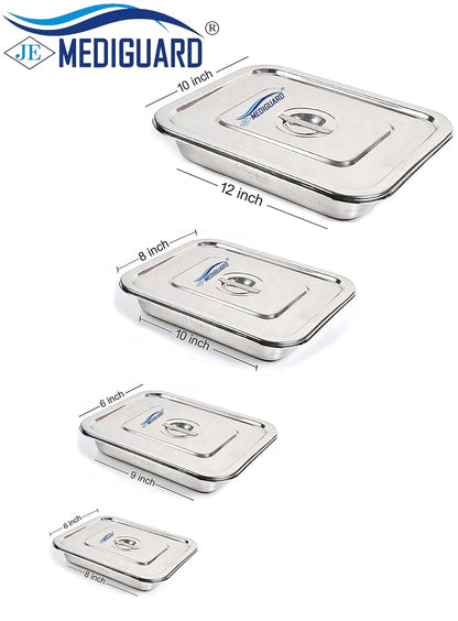 MEDIGUARD COMBO Of Stainless Steel Instrument Tray Combo Set Of 4 8x6, 9x6, 10x8, 12x10