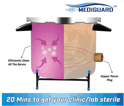 MEDIGUARD Aluminum Mirror Finish, Electric Autoclave Pressure Cooker Type, 11 L. Autoclave Sterilizer Electric & 8x8, 6X6 Sterilizer Dressing Drum Heavy Duty 1 Extra Element Free