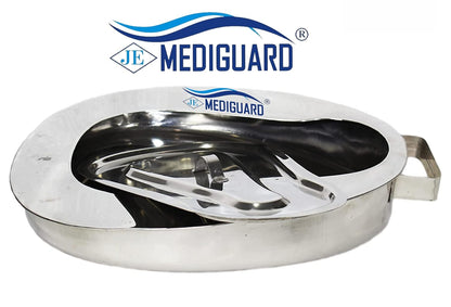 MEDIGUARD Female Stainless Steel Bed pan with Lid | Used For The Toileting Of A Bedridden Patient (Bedpan With Lid) Women's Stainless Steel Bed Pan Surgical Stainless Steel Bed Pan Seamless