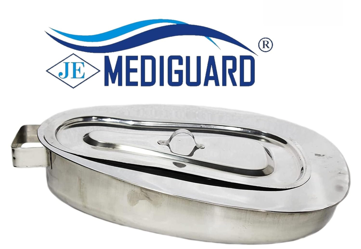 MEDIGUARD Female Stainless Steel Bed pan with Lid | Used For The Toileting Of A Bedridden Patient (Bedpan With Lid) Women's Stainless Steel Bed Pan Surgical Stainless Steel Bed Pan Seamless