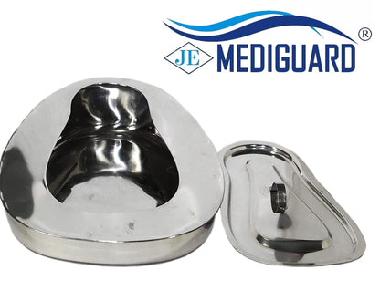 MEDIGUARD Female Stainless Steel Bed pan with Lid | Used For The Toileting Of A Bedridden Patient (Bedpan With Lid) Women's Stainless Steel Bed Pan Surgical Stainless Steel Bed Pan Seamless