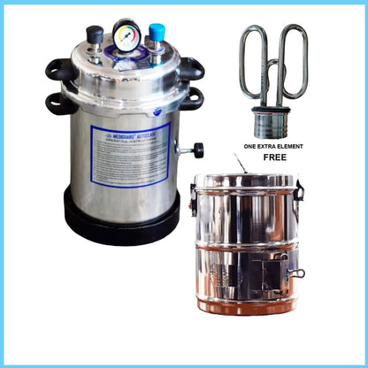 MEDIGUARD Autoclave Cooker Electric 13L (9" D x 11.5" H) with Dressing Drum Jointed 8"x8" and with 1 Extra Element Free