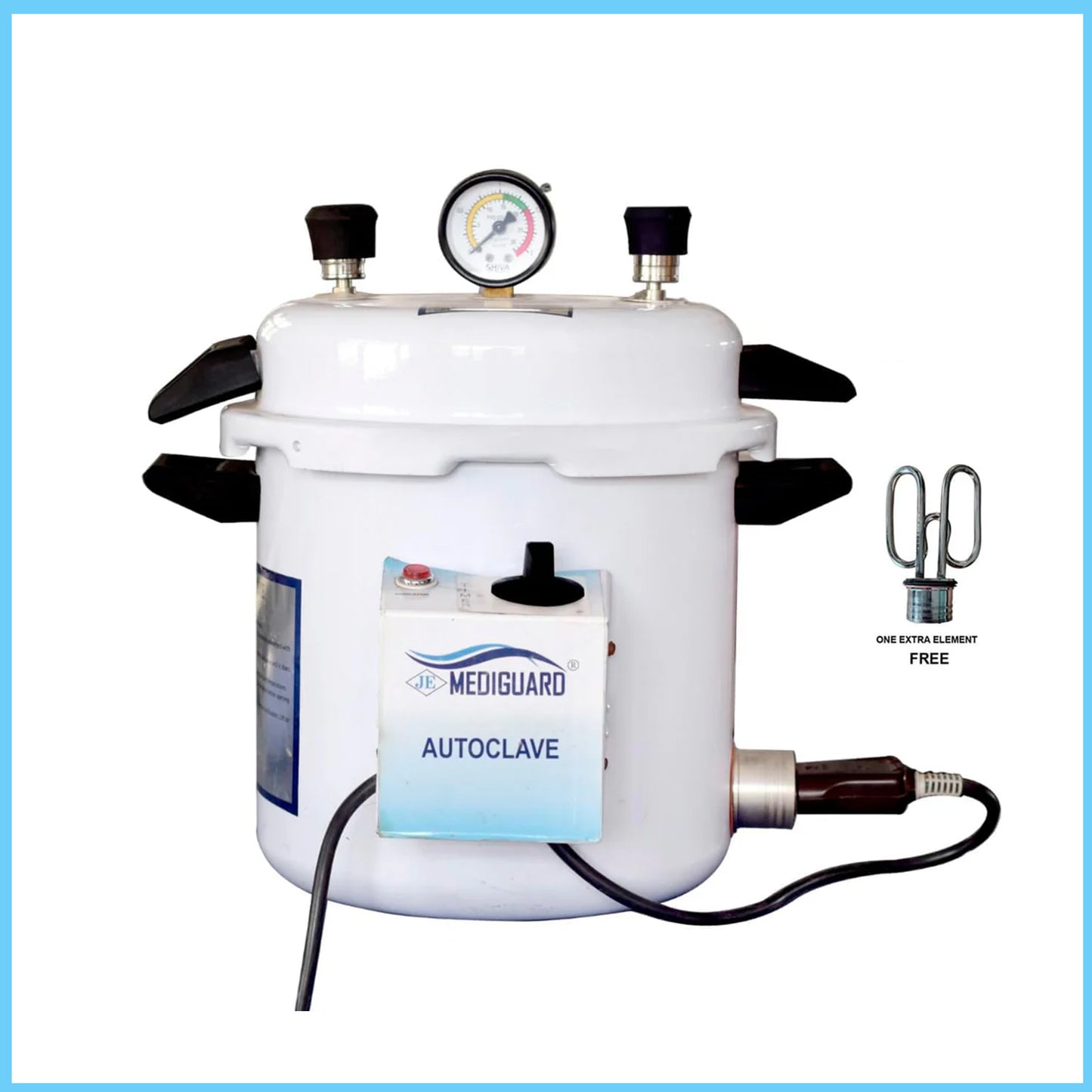 MEDIGUARD Autoclave Pressure Cooker Type 11" x 9" Powder Coated With Timer Electric 13 L with 1 Extra Element Free