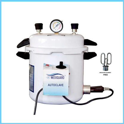 MEDIGUARD Autoclave Pressure Cooker Type 11" x 9" Powder Coated With Timer Electric 13 L with 1 Extra Element Free
