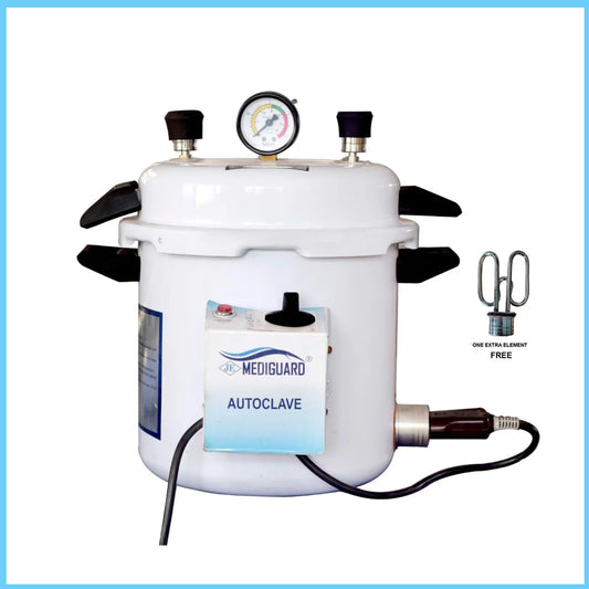 MEDIGUARD Autoclave Pressure Cooker Type 11" x 9" Powder Coated With Timer Electric 13 L with 1 Extra Element Free