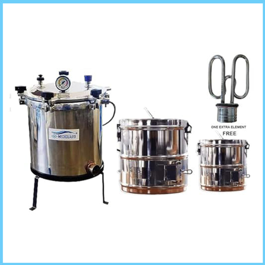 MEDIGUARD Autoclave Six Wing Nut Electric 12"x12" Capacity 21L & Dressing Drums 11"x9" & 9"x9"Combo with 1 Extra Element Free