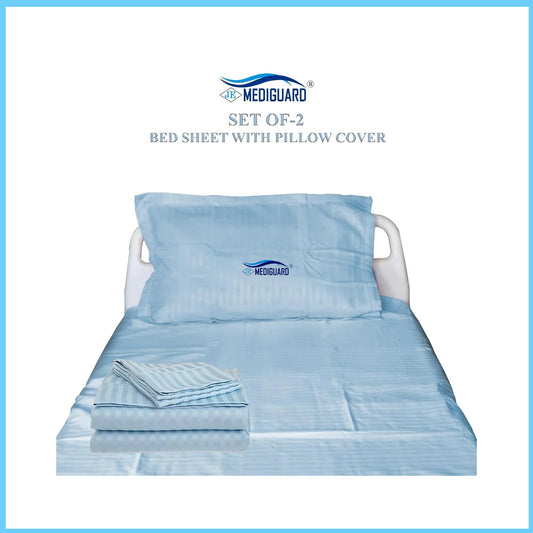 MEDIGUARD Hospital Cotton Bedsheet with 2 Pillow Cover (Light Blue, Set of 2)